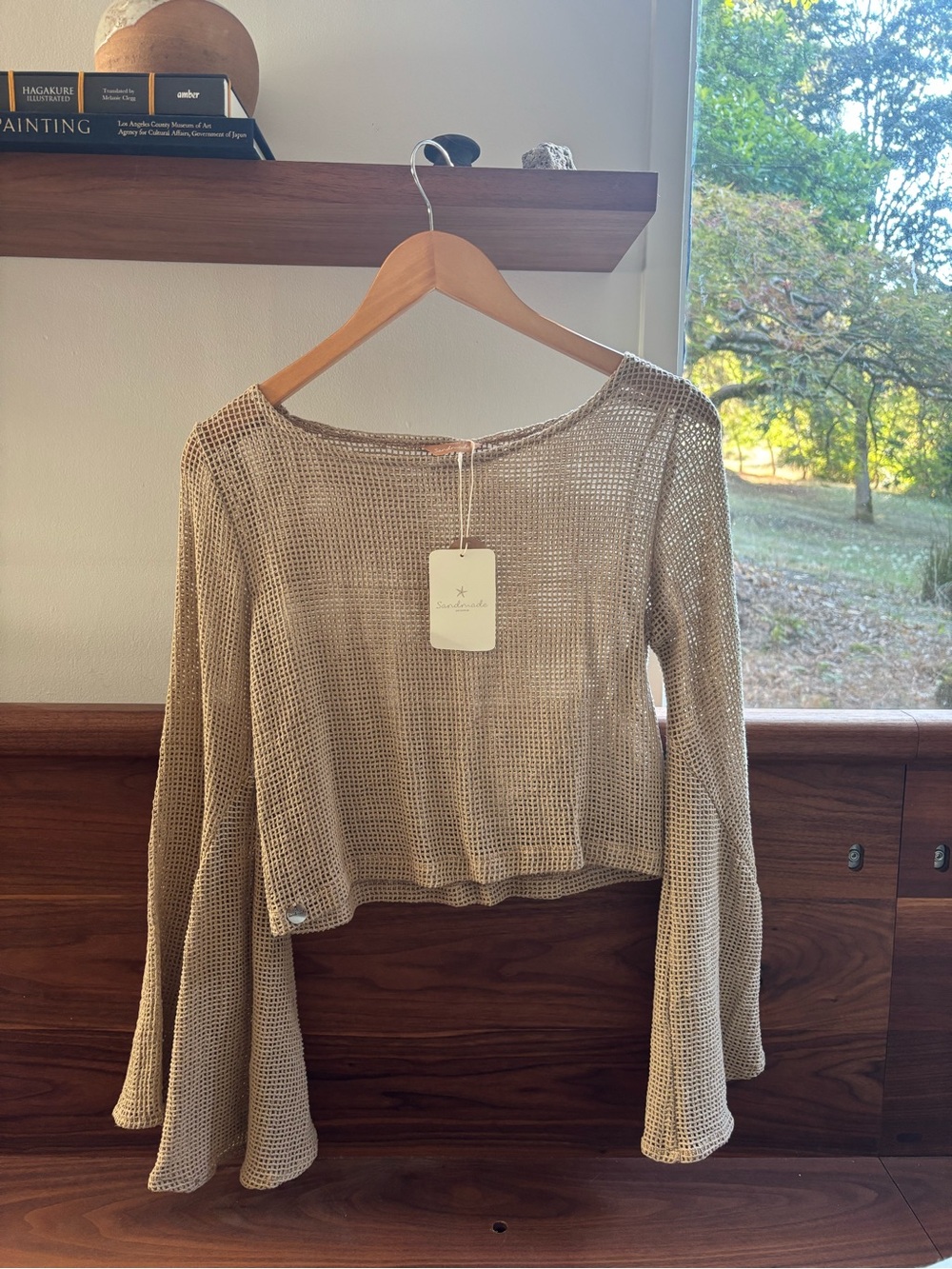 Handmade Beige Crochet Long-Sleeve Top